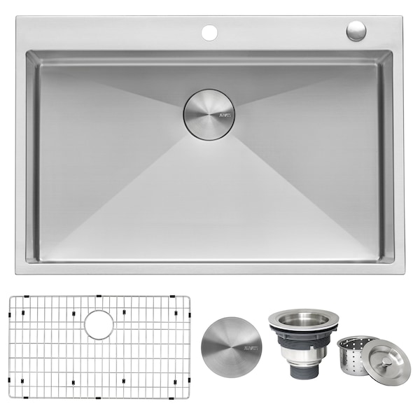 Ruvati 33"x22" Drop-in Tight Radius 16 Ga SS Topmount Kitchen Sink Sgl Bowl RVH8005 - main